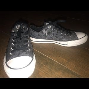 Black converse with grey roses size 8